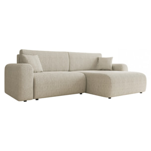 Naomi - Canapé d'angle réversible 4 places convertible avec coffre en velours côtelé - Beige