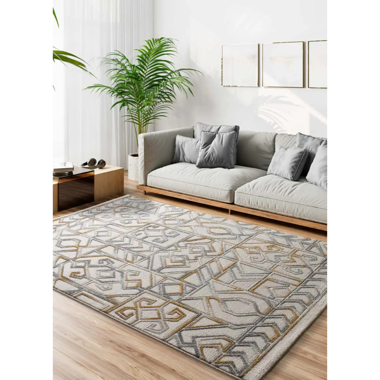 AMARA Alfombra étnica con relieve Plata, varias medidas disponibles.
