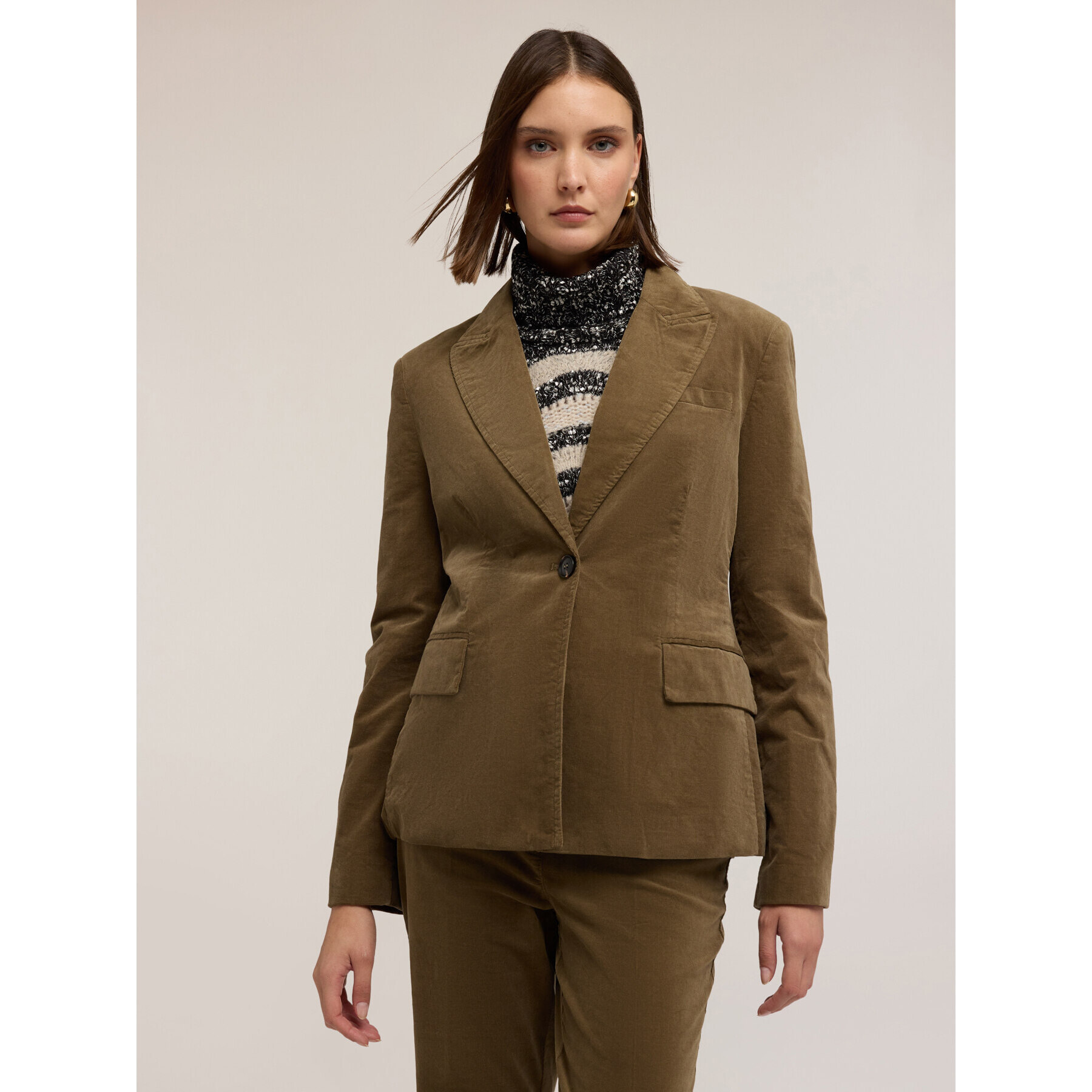 Motivi - Blazer in velluto a coste di cotone - Verde militare