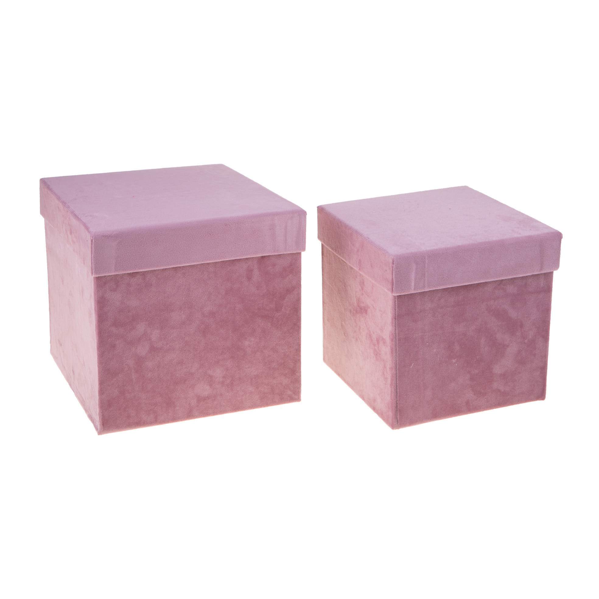 Set di 2 Scatole Quadrate Velluto - Pezzi 1 - Colore Rosa - 23,5x23,5Hx23,5cm - Bianchi Dino