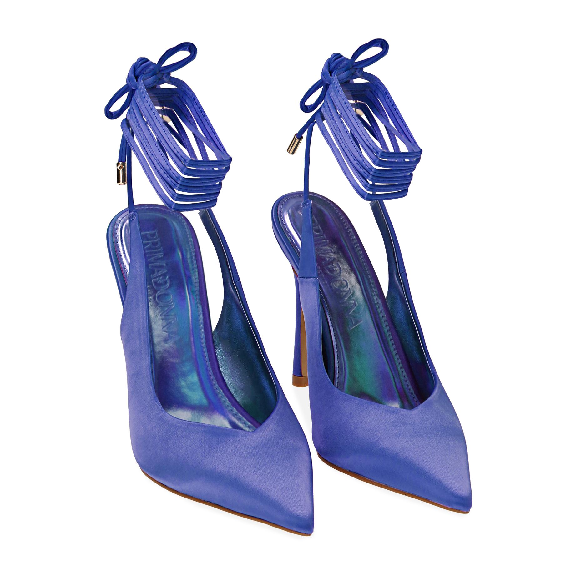 Slingback blu in raso, tacco 11 cm