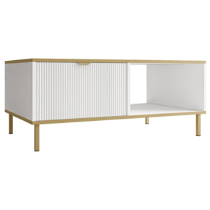 Hope - table basse 100 cm - 1 tiroir et 1 niche - Blanc / Doré