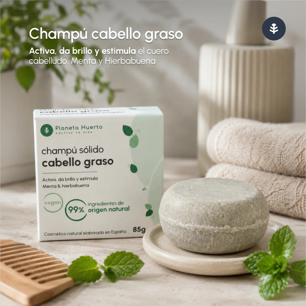 Champú sólido antigrasa Menta Planeta Huerto 85 gr