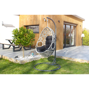 SAMOA - Balancelle de jardin en résine écrue avec coussin