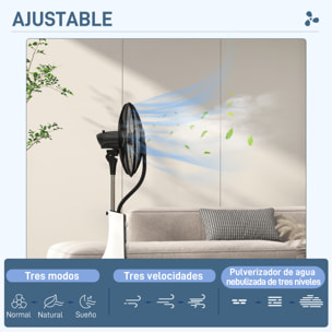 Ventilador Nebulizador Ventilador de Pie con Agua Oscilante 90 W Temporizador Tanque 3L Mando a Distancia 3 Velocidades 5 Aspas y Pantalla LED Ø44,5 cm Blanco y Negro