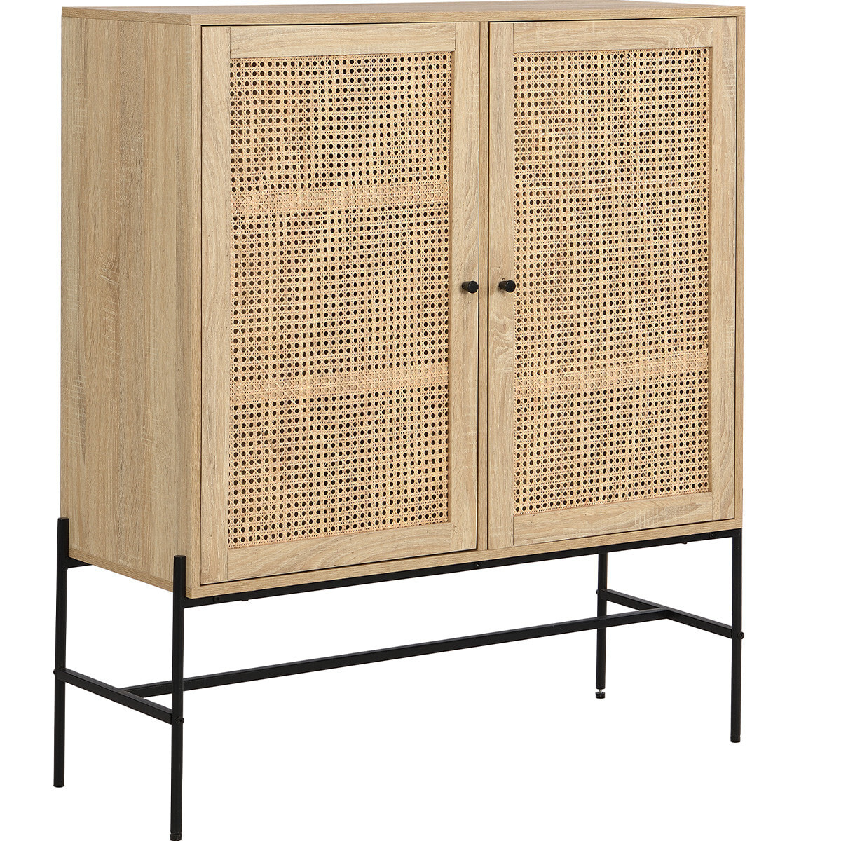 Buffet haut 2 portes en cannage et effet chêne - IRIS