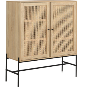 Buffet haut 2 portes en cannage et effet chêne - IRIS