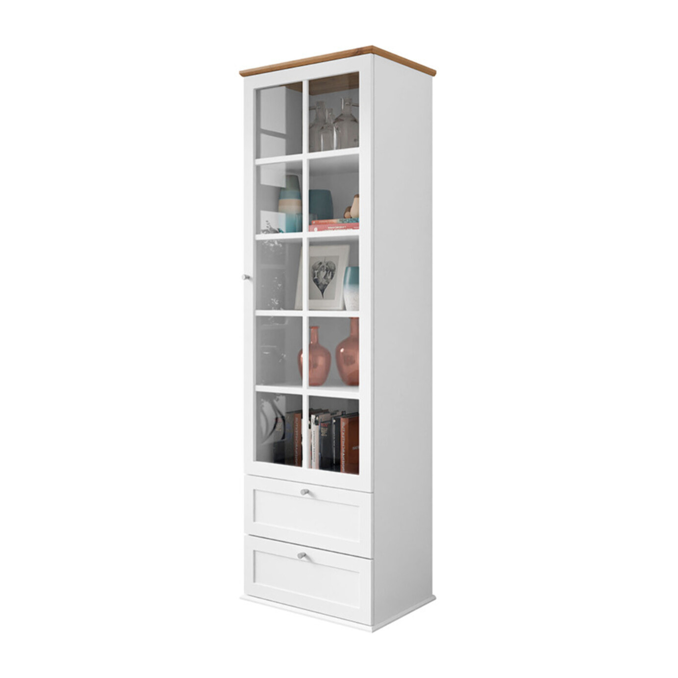Francesco - vitrine - effet bois et blanc - 2 tiroirs et 1 porte - 201 cm - Bois / Blanc
