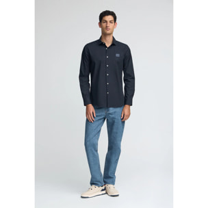 Camisa azul marino de corte slim y cuello italiano con logo Polo Club