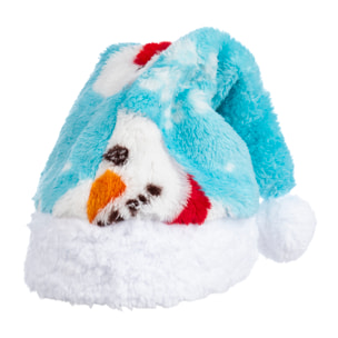 Gorro de felpa extrasuave. Diseño azul con muñeco de nieve. 31x48 cm.