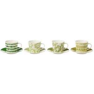 J-Line tasse + sous-tasse - céramique - vert - large - 4 pcs - coffret cadeau