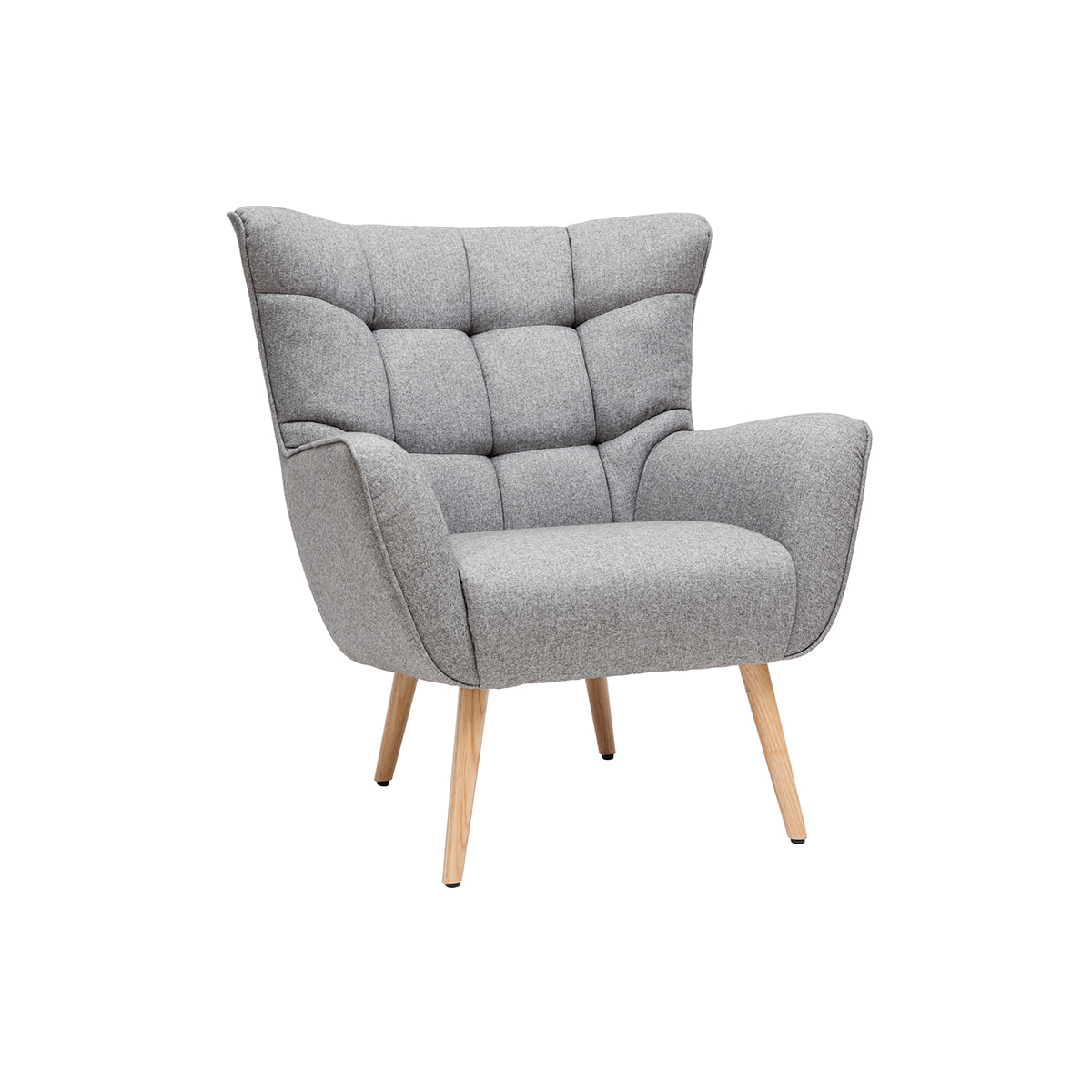 Fauteuil scandinave en tissu gris clair et bois clair AVERY