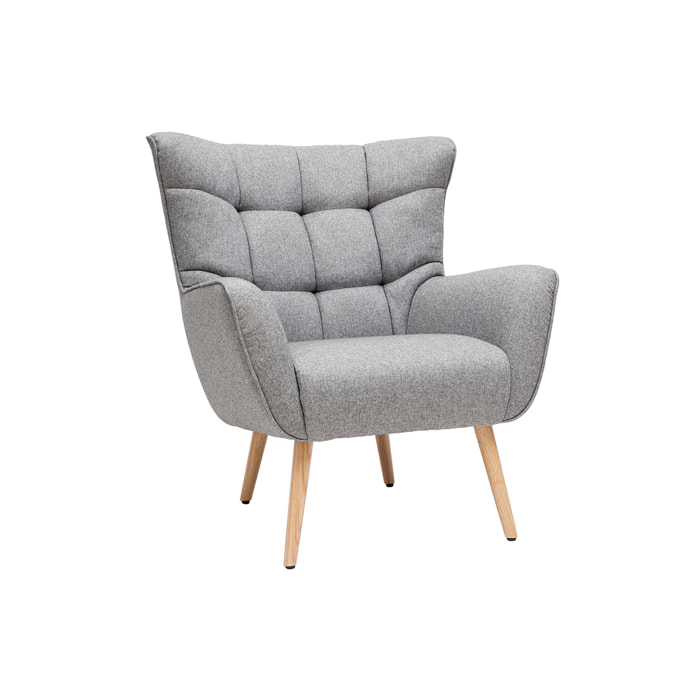 Fauteuil scandinave en tissu gris clair et bois clair AVERY