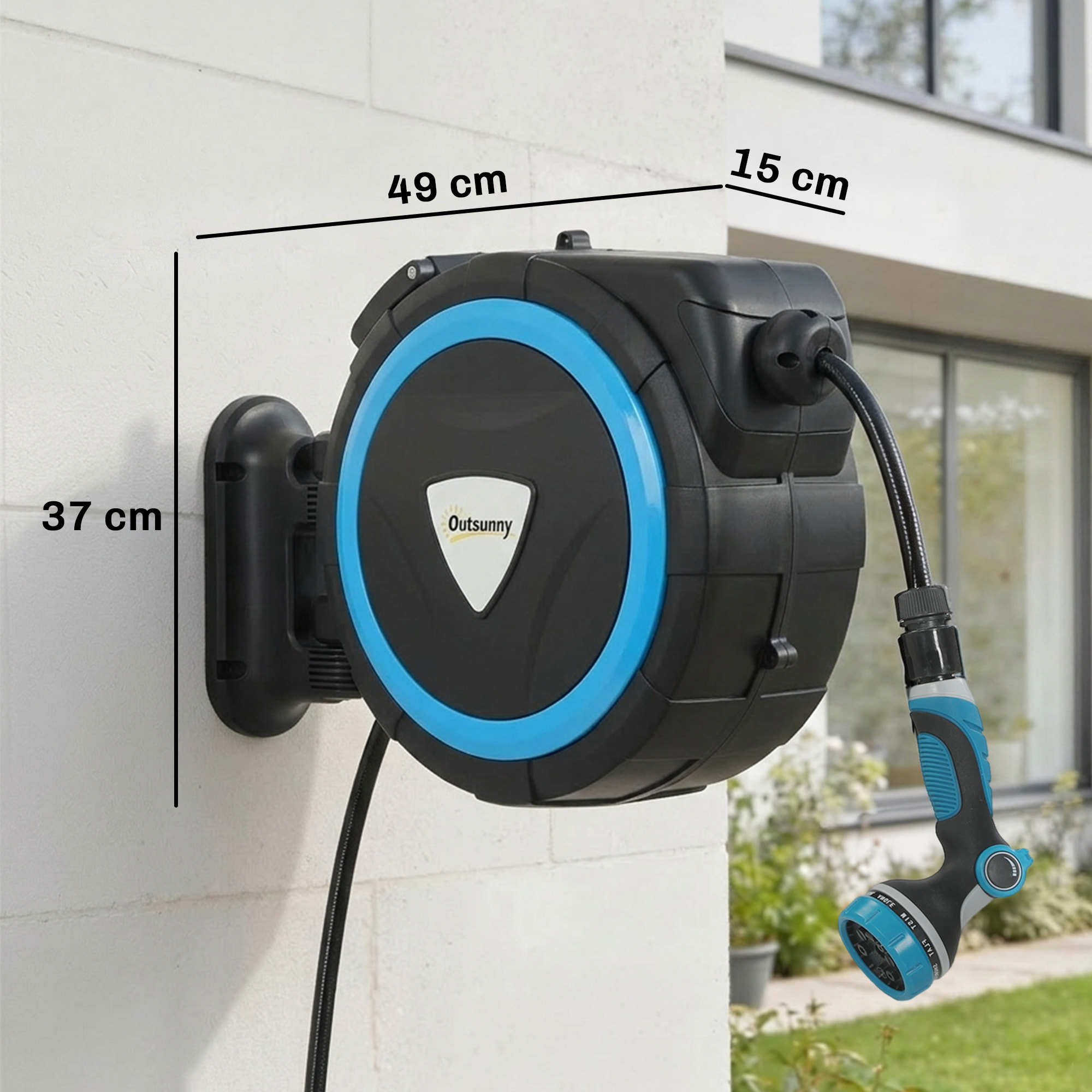 Dévidoir mural enrouleur automatique pivotant tuyau 14+1,5m avec pistolet buse et support mural