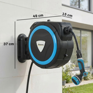 Dévidoir mural enrouleur automatique pivotant tuyau 14+1,5m avec pistolet buse et support mural