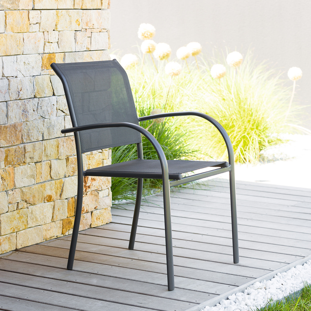 Fauteuil de jardin empilable "Piazza" anthracite & graphite aluminium traité époxy