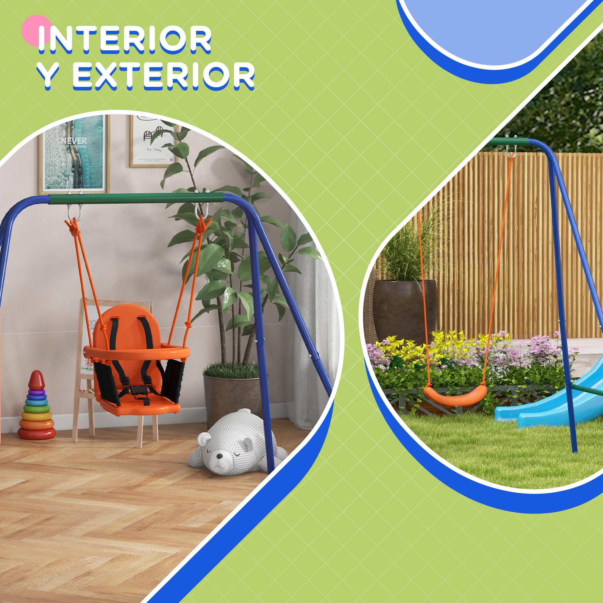 Columpio Infantil 2 en 1 Columpio para Niños y Bebés con 1 Silla para Niños 1 Silla para Bebés y Cinturón de Seguridad para Exterior e Interior Naranja