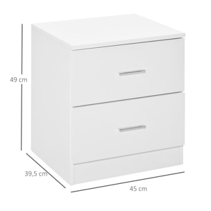 HOMCOM Mesita de Noche Moderna Mesilla de Noche con 2 Cajones Mesita Auxiliar para Salón Dormitorio Carga 30 kg 45x39,5x49 cm Blanco