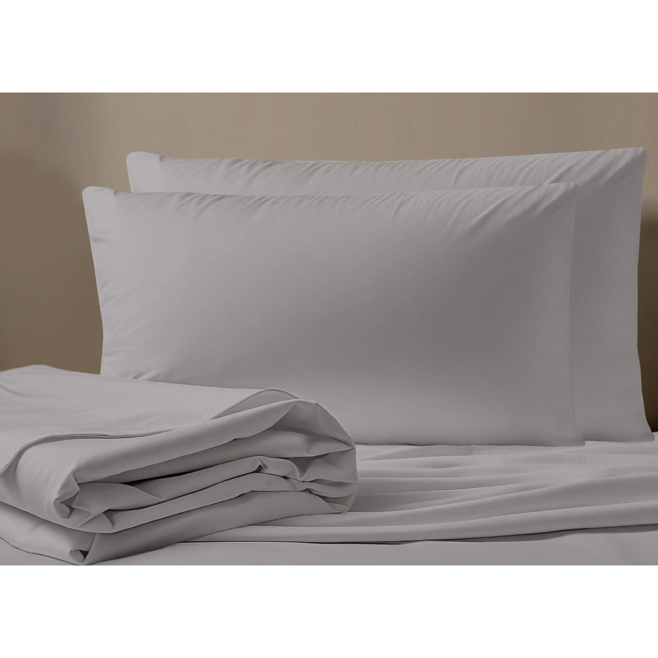 Completo Lenzuola No Stiro In Tinta Unita Con Angolo H.27 cm Colore Grigio Chiaro