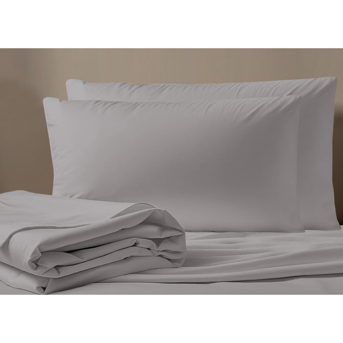 Completo Lenzuola No Stiro In Tinta Unita Con Angolo H.27 cm Colore Grigio Chiaro