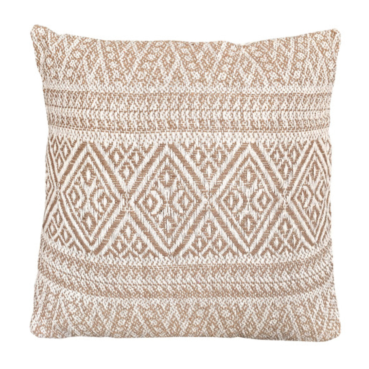 Coussin en coton brodé carré 40 x 40 cm motifs losanges beige - WINTER