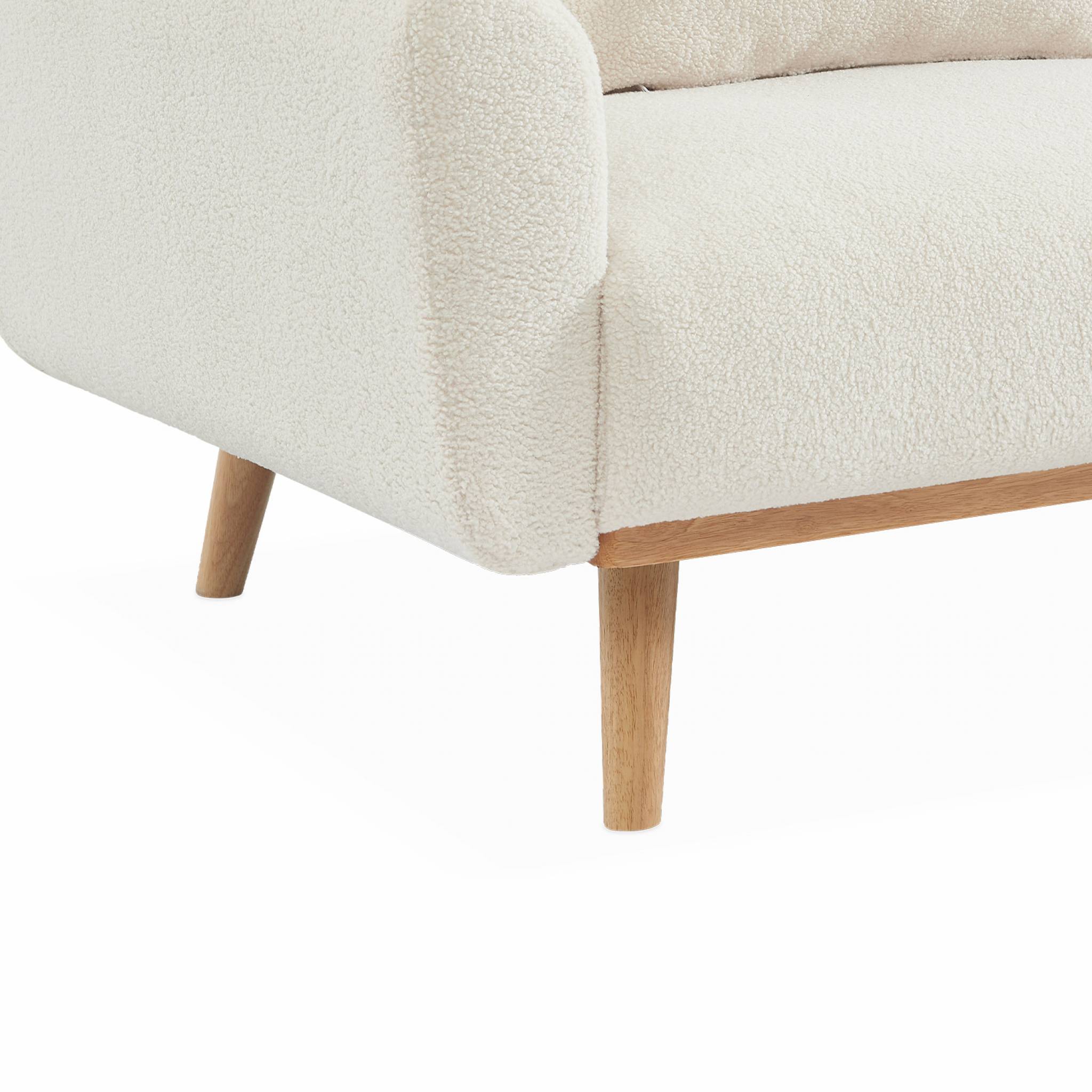 Canapé convertible à bouclettes crème - Oskar - 2 - 3 places scandinave droit avec pieds bois