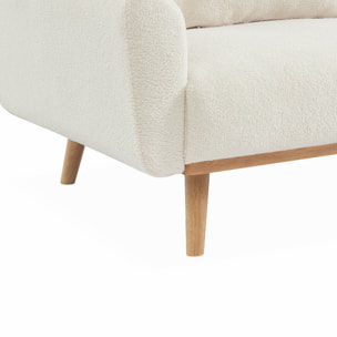 Canapé convertible à bouclettes crème - Oskar - 2 - 3 places scandinave droit avec pieds bois
