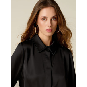Oltre - Camicia in raso con colletto gioiello - Nero