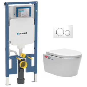 Pack WC bati-support Geberit + WC Swiss Aqua Technologies sans bride + abattant + plaque blanche (SLIMSATCBP)