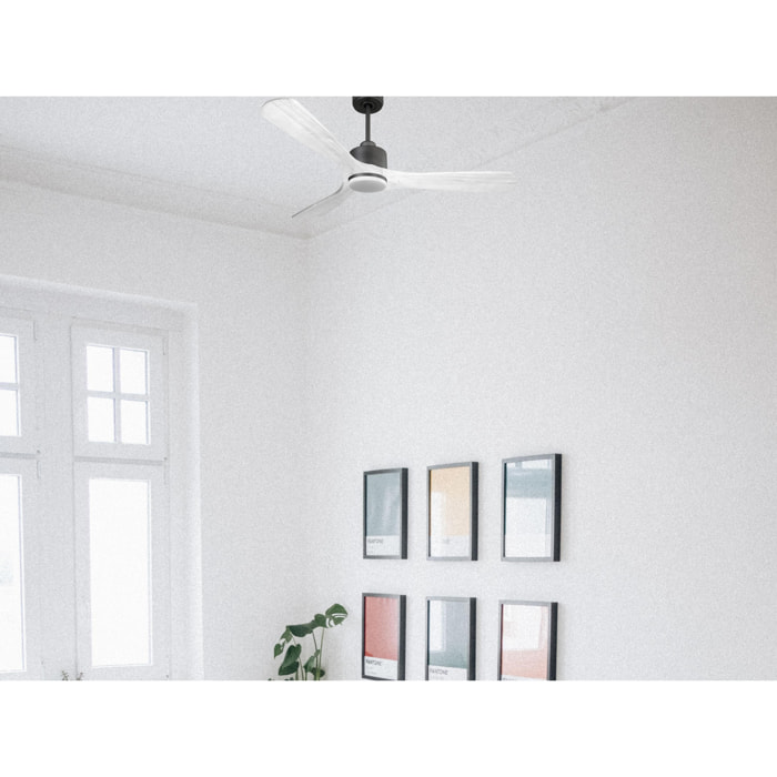 Ventilateur de plafond Réversible  Thermostat Dimmable Wifi Moteur à courant continu Toits en pente Télécommande Lumière à trois tons Hypersilence Mémoire