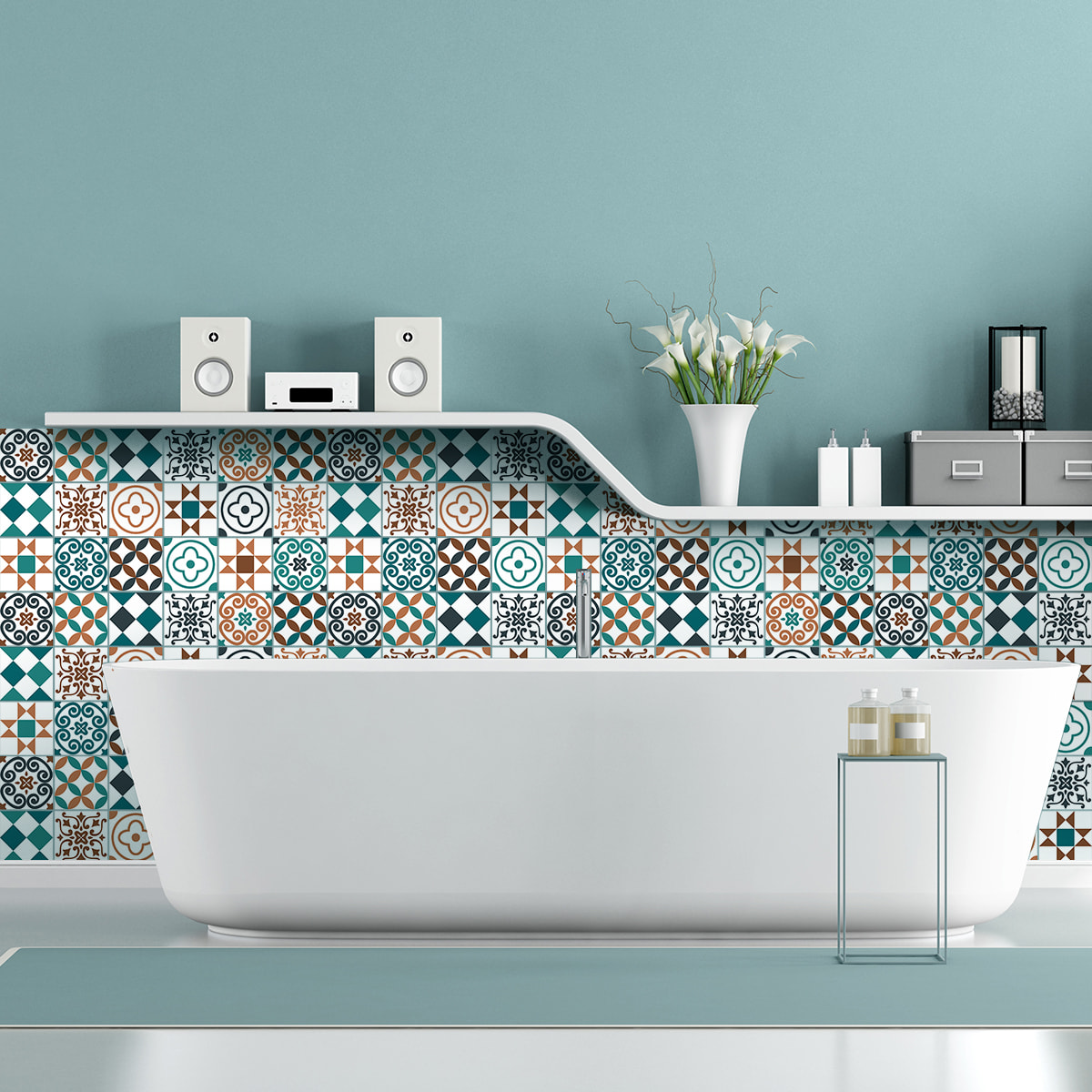 Stickers muraux - Sticker Mural Carrelage adhésif Cuisine Salle de Bain - 30 STICKERS CARRELAGES AZULEJOS LUCINA