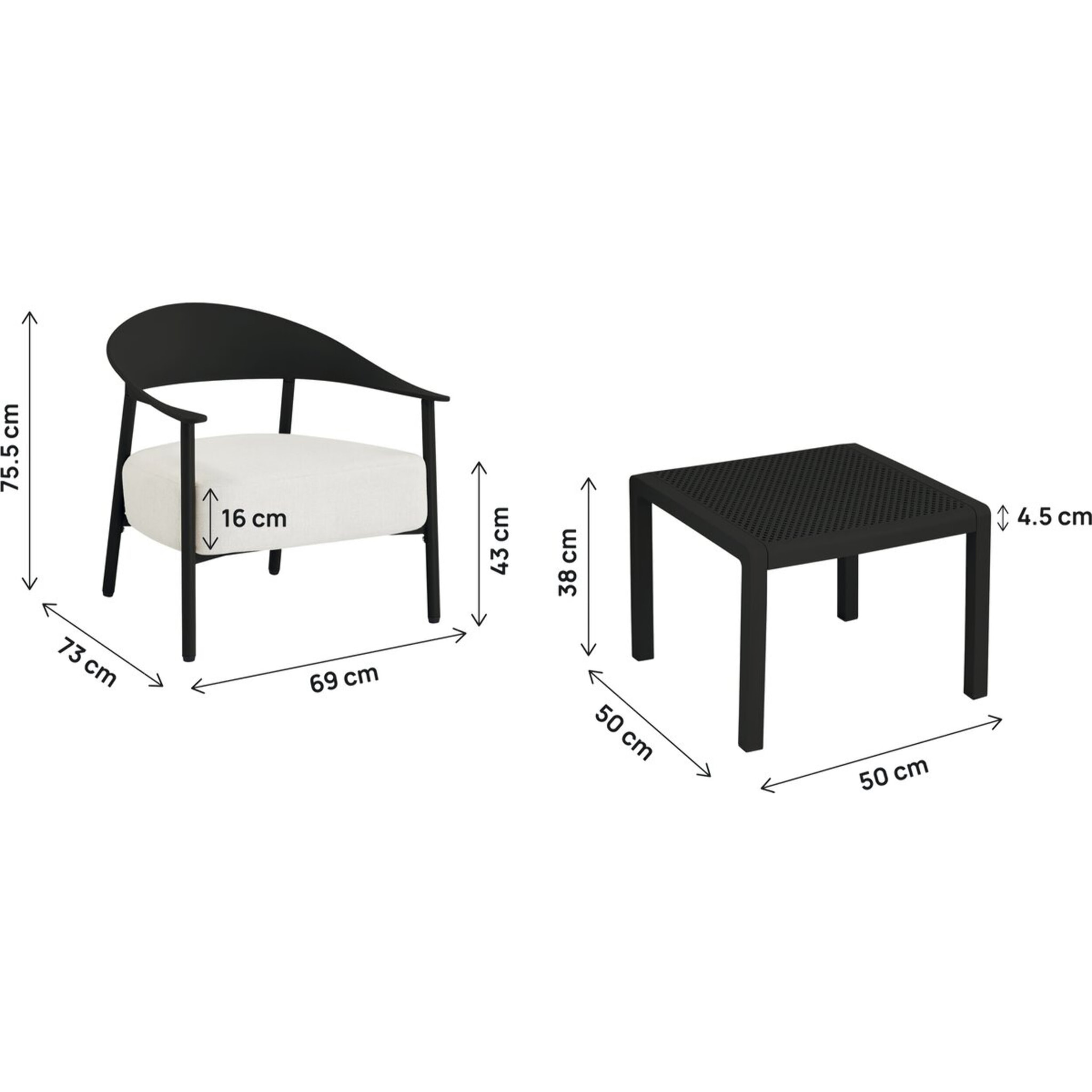 Salon de jardin en métal et plastique "Céora" - 2 places - Noir