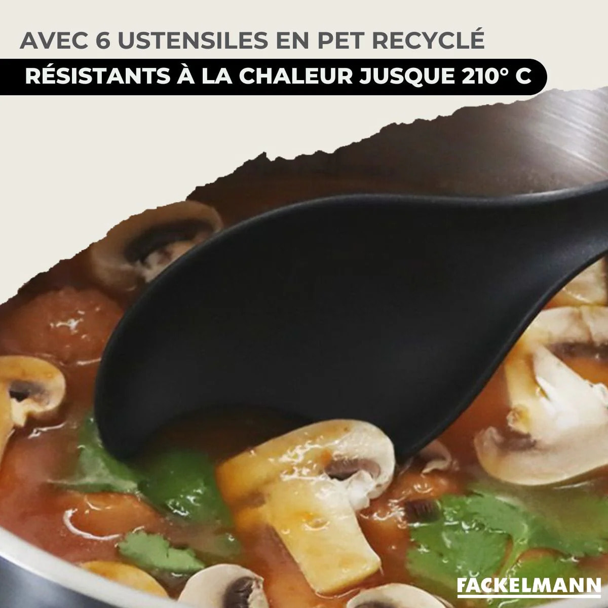 Set 2 poêles, 3 faitouts 16, 20 et 24 cm en inox et 6 ustensiles RPET Fackelmann Geneva