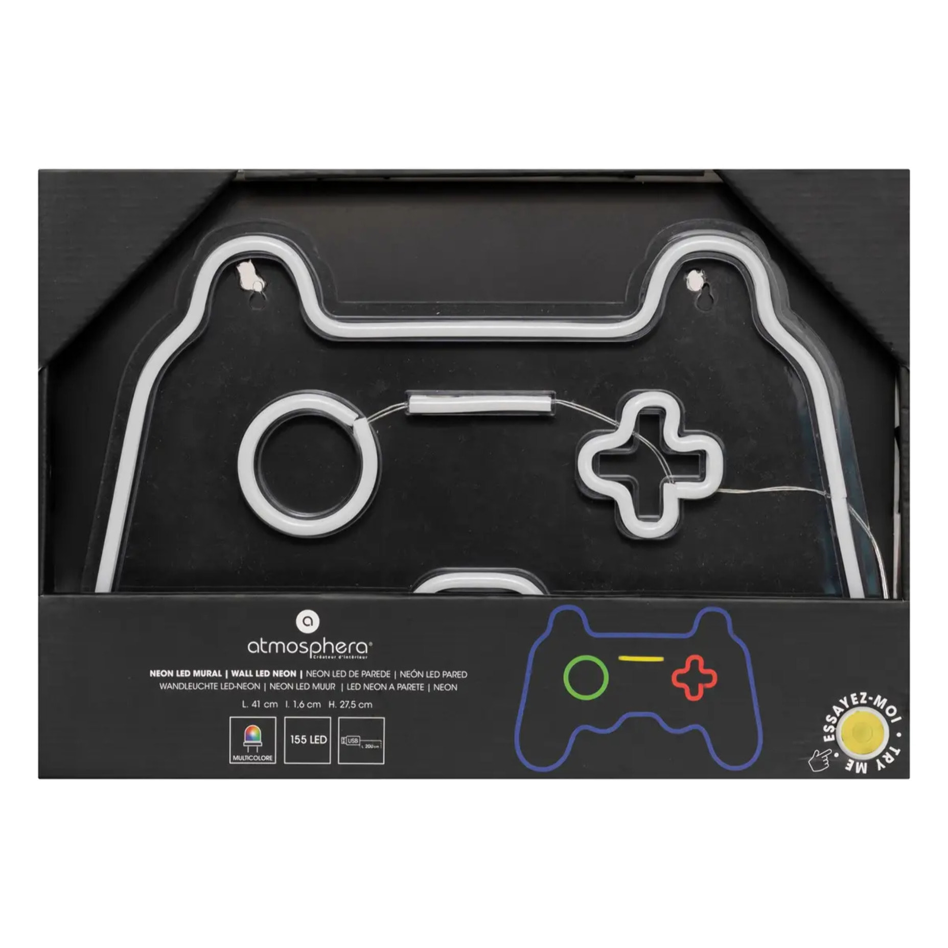 Tube néon mural led "Manette" bleu L 41cm