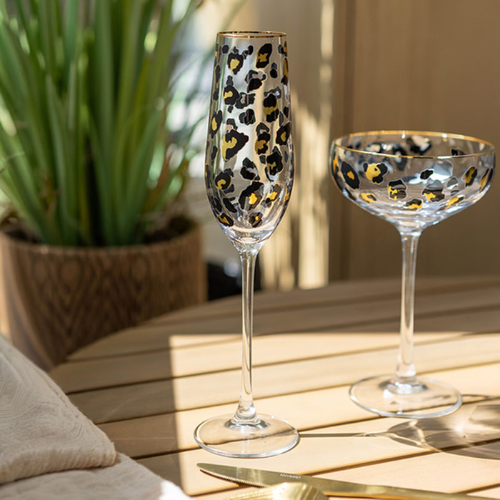 Lot de 4 flûtes en verre 18cl motif léopard LEOPARD