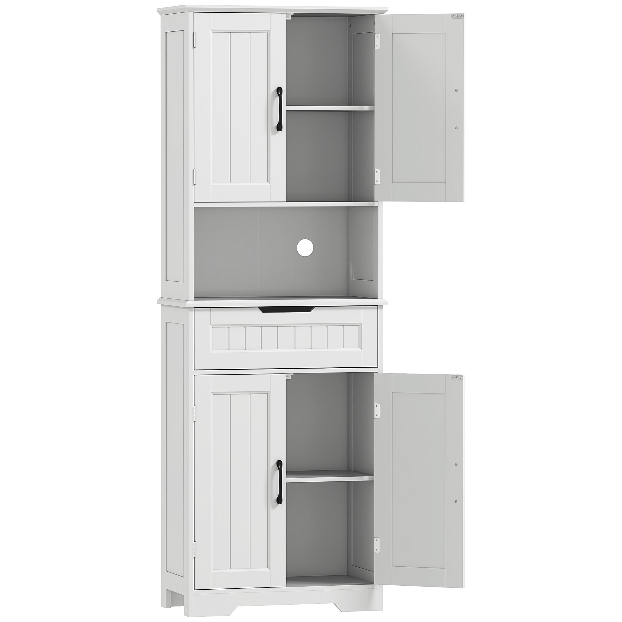 Buffet haut cuisine - 4 portes, 2 étagères, tiroir, grande niche - dim. 60 x 30 x 172 cm - blanc