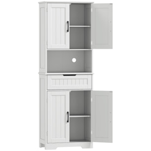 Buffet haut cuisine - 4 portes, 2 étagères, tiroir, grande niche - dim. 60 x 30 x 172 cm - blanc