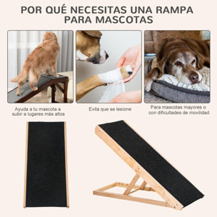 Rampa Plegable Perros de Madera Antideslizante con Altura Ajustable 90x40x61 cm