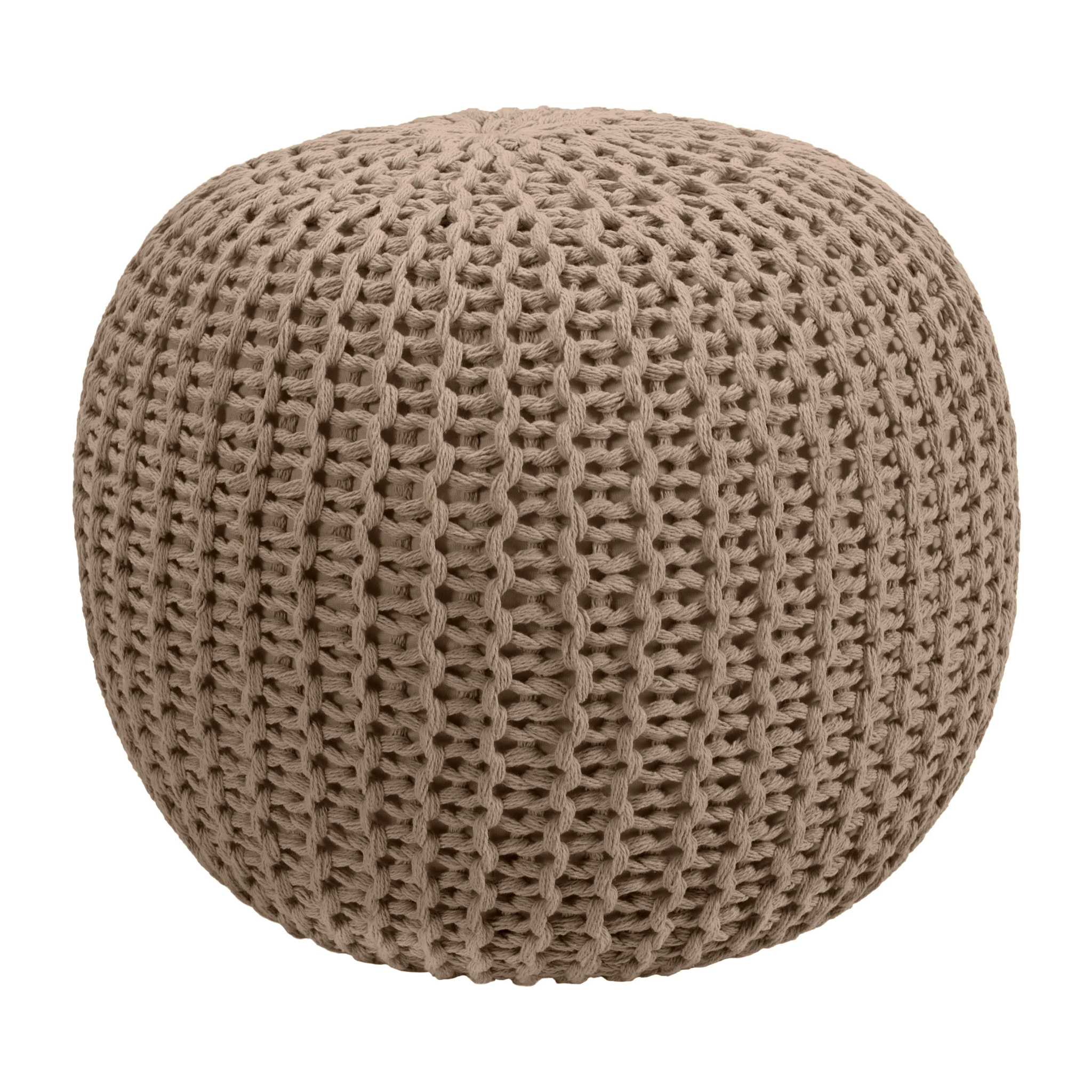 Pouf tricot rond en coton taupe D40 cm - Elisa