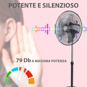 Ventilatore A Piantana Potente Da 75W Per Pavimento 5 Pale In Acciaio Da 42 Cm Silenzioso 3 Velocità Oscillante Altezza e Inclinazione Regolabili