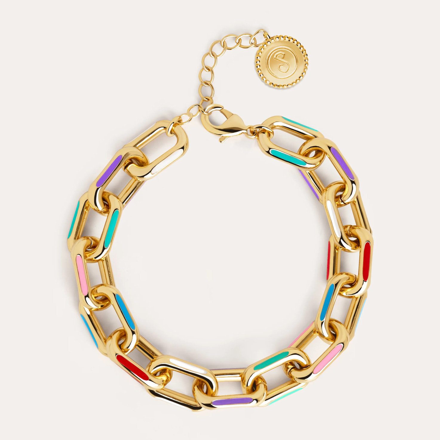 Bracciali Link Rainbow Enamel Placcato Oro