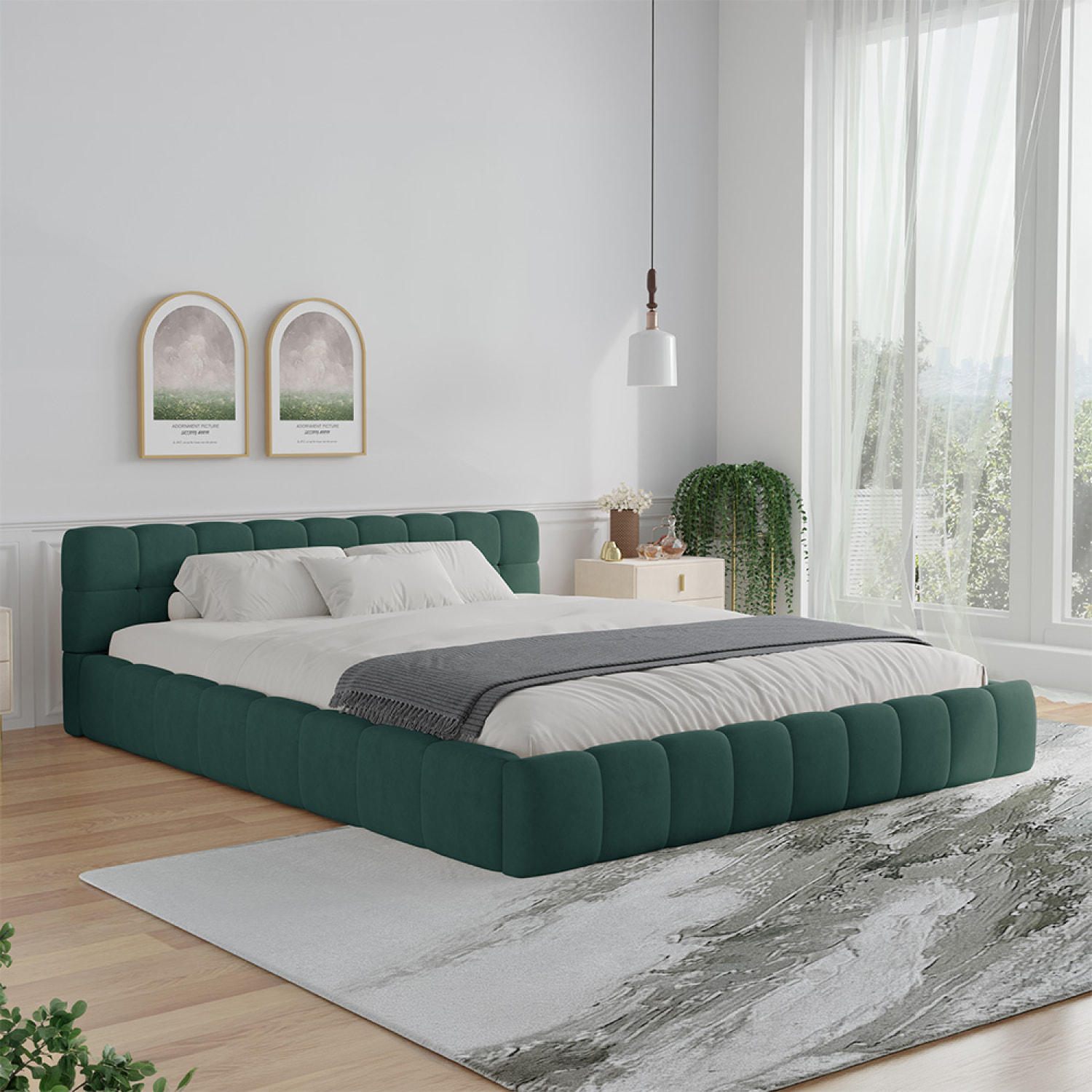 Lit nuage 140x190cm en velours vert PRINCETON