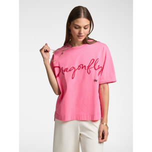 Elena Mirò - Camiseta con inscripción y bordado "Dragonfly" - Fuchsia