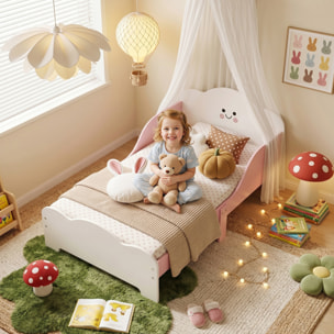 Cama Infantil, 70x140 cm, Cama Montessori con Barandillas Altas, Tema de Algodón de Azúcar, para Niños y Niñas de 3-6 Años, Rosa