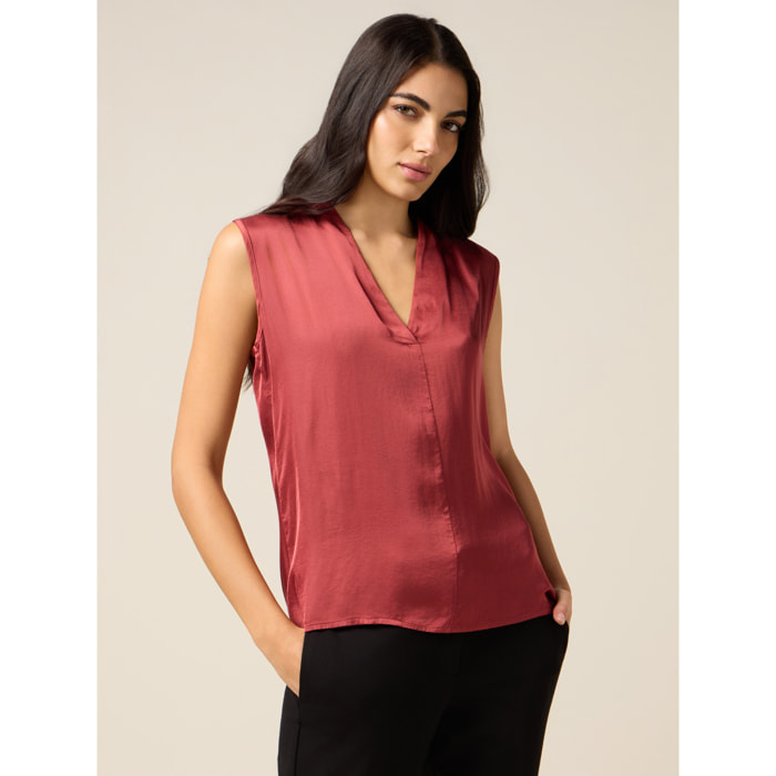 Oltre - Blusa in raso con scollo a V - Rosso