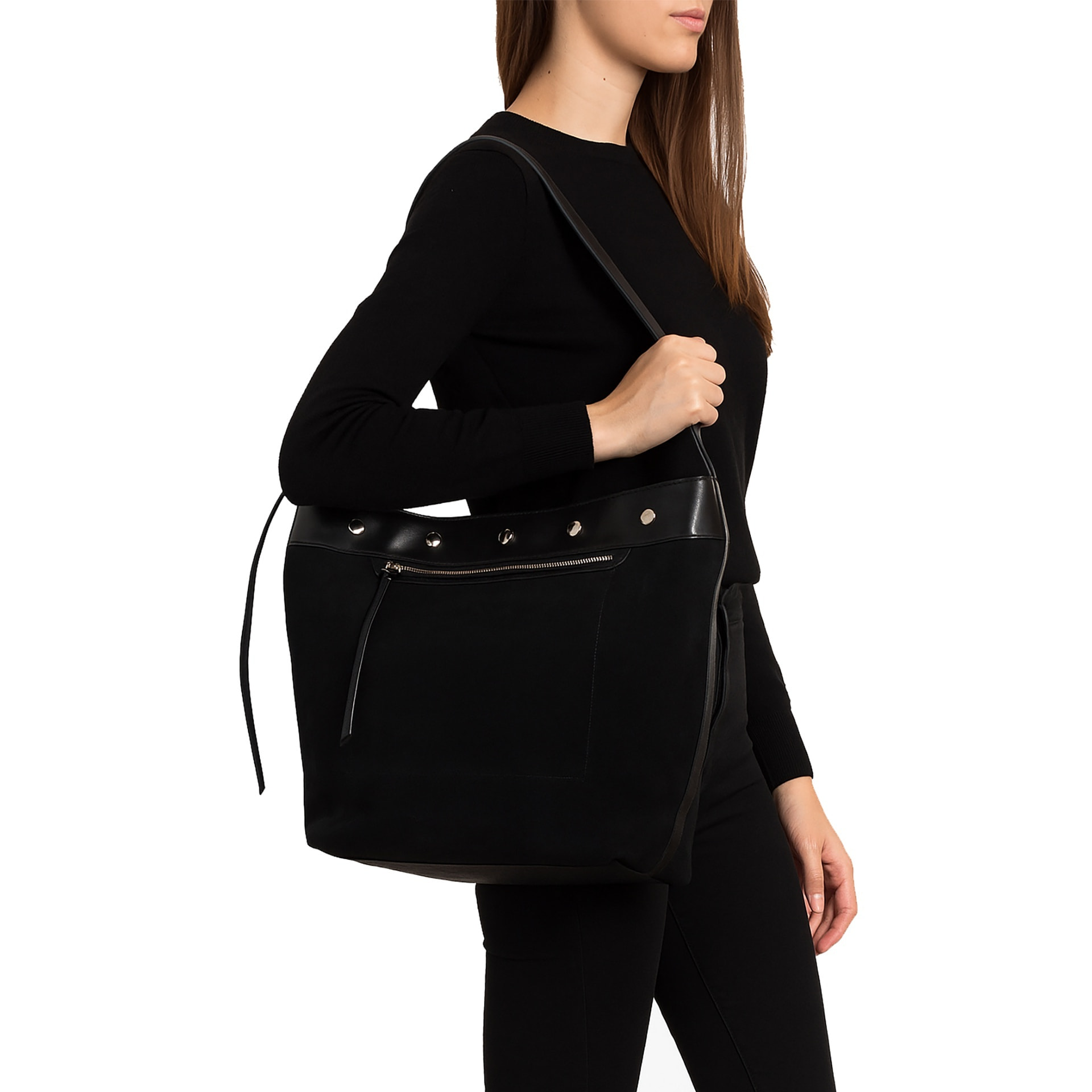 Borsa a spalla da donna Made in Italy - Modello Ardenza Pro - Pelle e Cotone - 33.0 x 35.0 x 20.0 cm