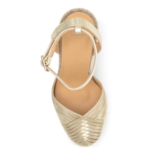 Alpargata de cuña Colina en piel con cierre pulsera y doble plataforma