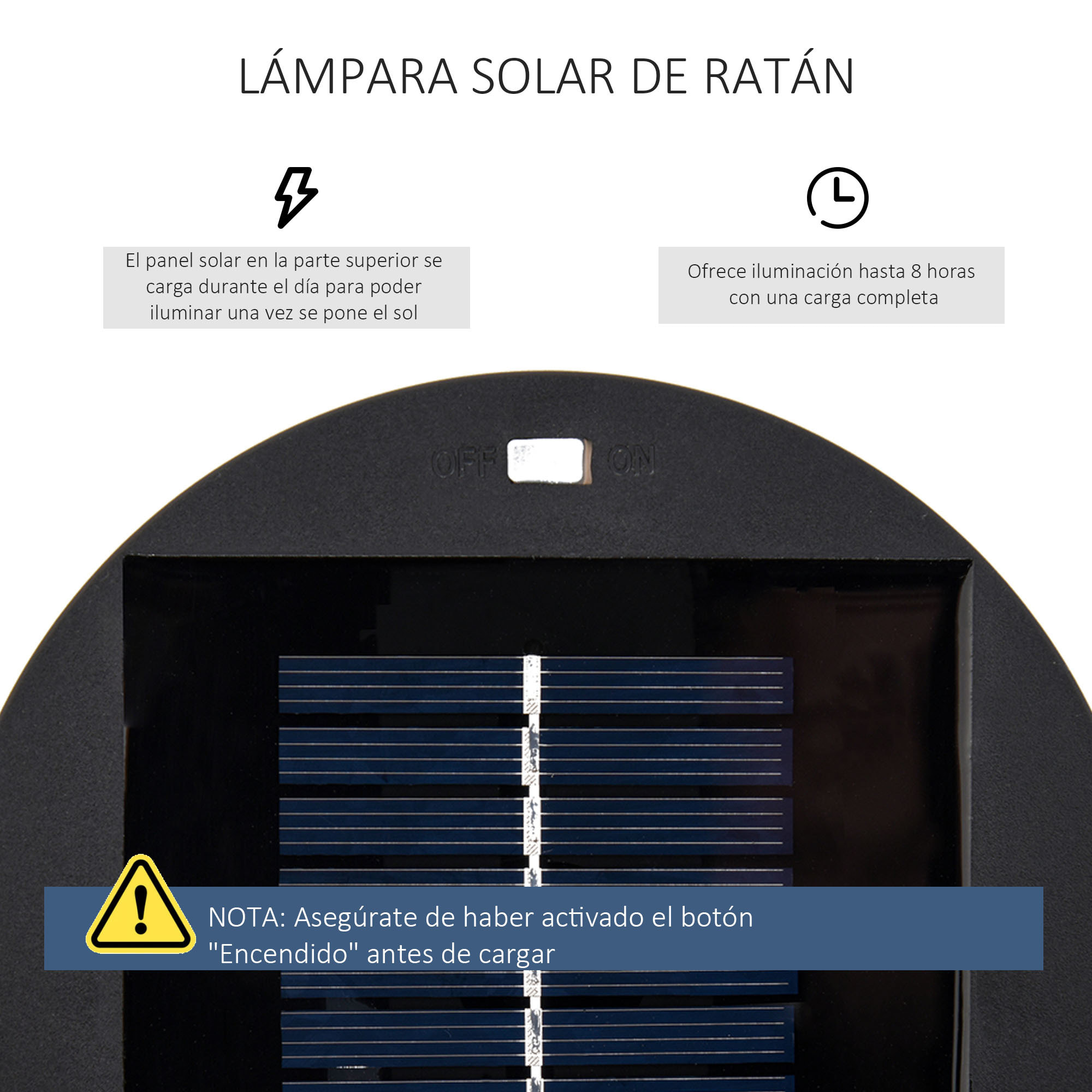 Lámpara de Pie Ratán PE de Energía Solar con Control Luz Automático Ø21,5x61 cm