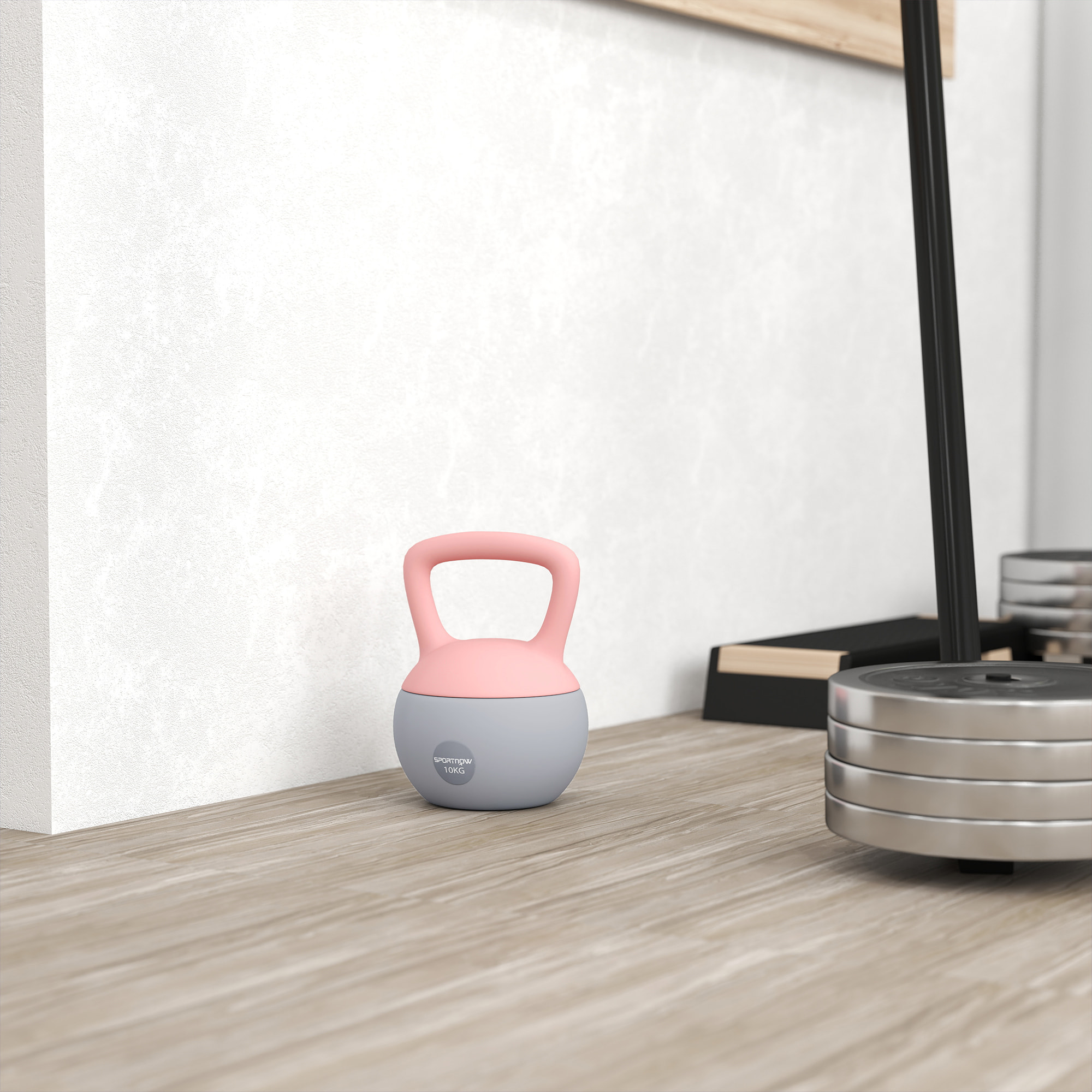 Pesa Rusa 10 kg, Soft Kettlebell Relleno de Arena Metálica y Mango Antideslizante, para Entrenamiento Culturismo en Casa, Gimnasio, Rosa Palo y Gris