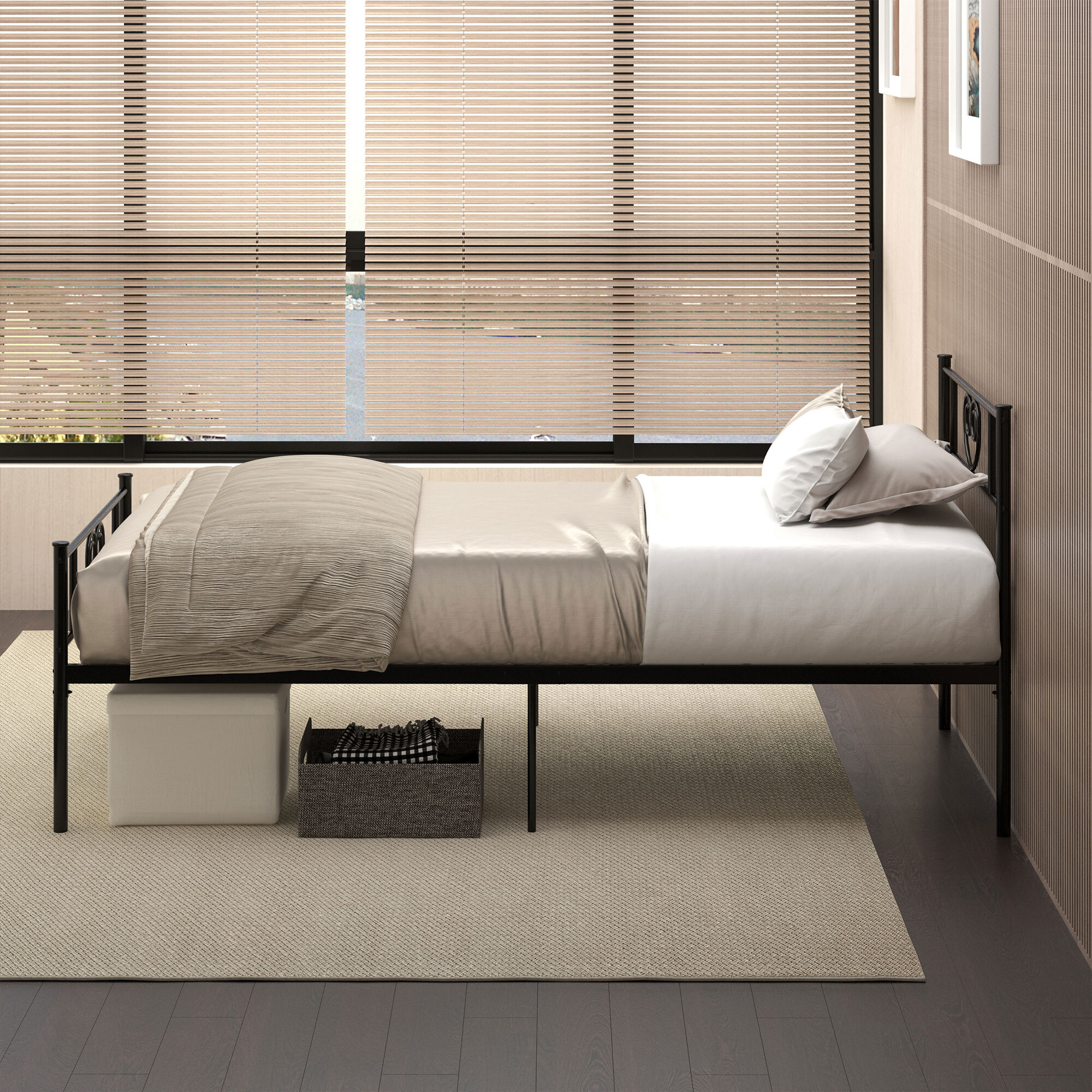 Marco de Cama Individual de Metal 31 cm para Colchón 90x190 cm con Cabecera Forma de Corazón Estructura de Cama con Espacio Bajo de Almacenamiento 95x196x100 cm Negro